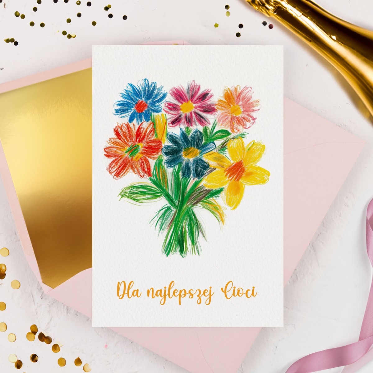 Personalizowana Kartka z życzeniami dla Pani Przedszkolanki - Drawing Flowers